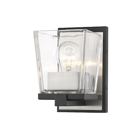 Z-Lite Bleeker Street 1 Light Wall Sconce, Matte Black & Clear 475-1S-MB-BN